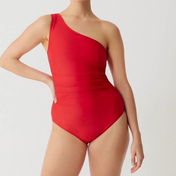 J.Crew Plus Size Sleek Ruched One-Shoulder One-Piece Swimsuit in Red Size 24 NWT - Picture 2 of 7